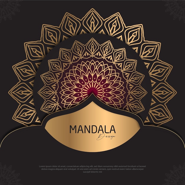 Vector diseño de mandala redondo diseño de lujo texto de pincel dorado