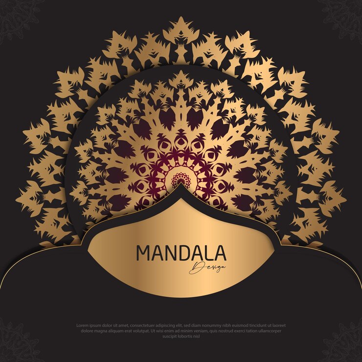 Diseño de mandala redondo diseño de lujo texto de pincel dorado