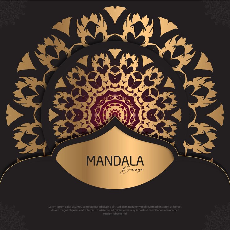 Diseño de mandala redondo diseño de lujo texto de pincel dorado
