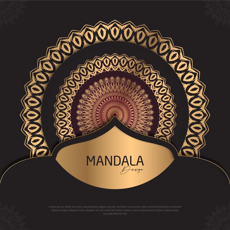 Diseño de mandala redondo diseño de lujo texto de pincel dorado
