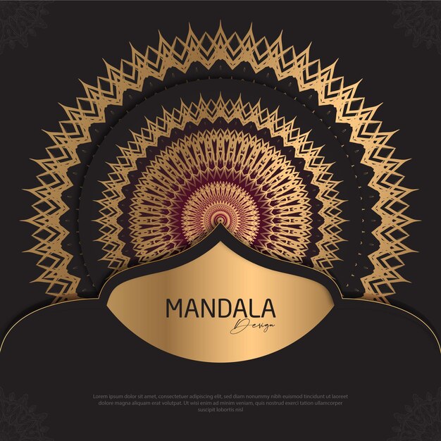 Vector diseño de mandala redondo diseño de lujo texto de pincel dorado