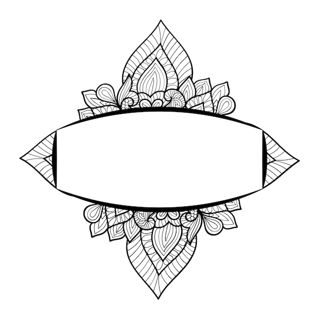 Diseño de mandala simétrico en blanco y negro con espacio para el texto del banner de la etiqueta