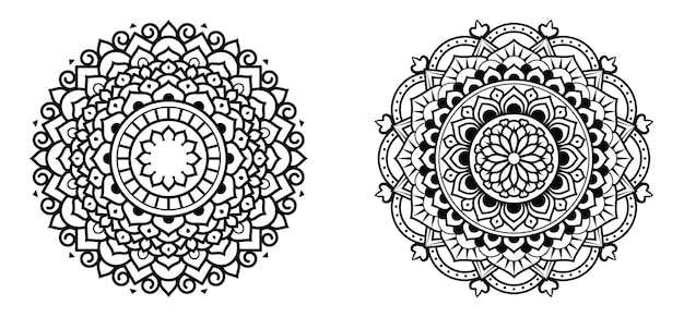 Diseño de mandala de vector floral blanco negro