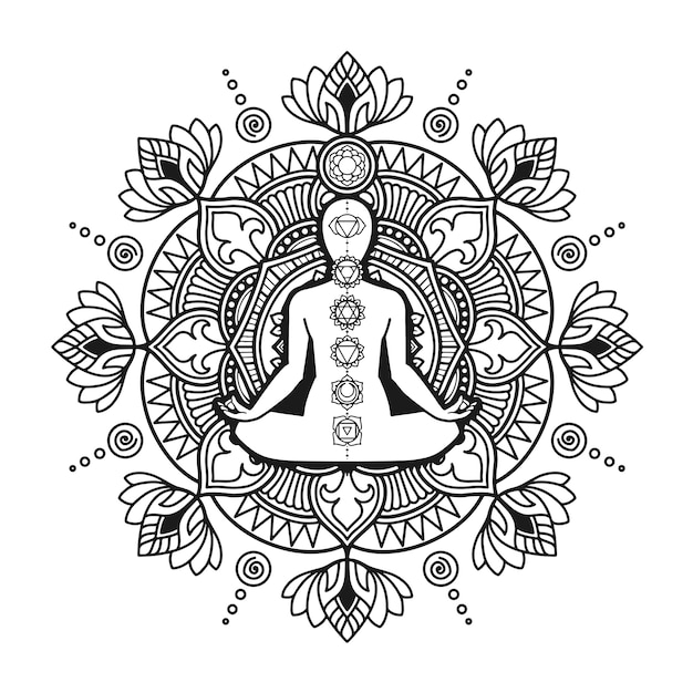 Vector diseño de mandala de yoga, página para colorear para adultos o diseño de camiseta