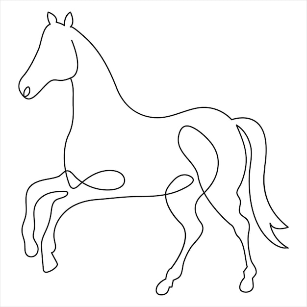 Diseño manual continuo de una línea estilo de minimalismo de caballos y animales e ilustración vectorial de contorno