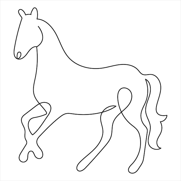 Diseño manual continuo de una línea estilo de minimalismo de caballos y animales e ilustración vectorial de contorno