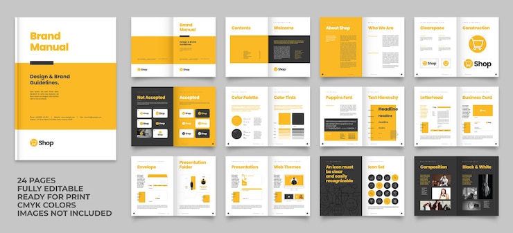 Diseño manual de la marca con acentos amarillos