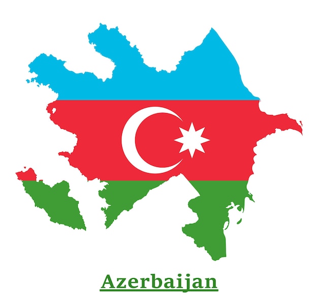 Diseño del mapa de la bandera nacional de azerbaiyán, ilustración de la bandera del país de azerbaiyán dentro del mapa