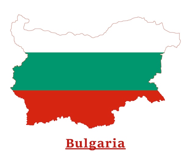 Diseño del mapa de la bandera nacional de Bulgaria, ilustración de la bandera del país de Bulgaria dentro del mapa