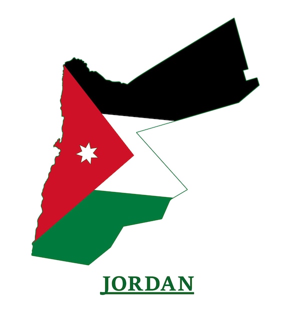 Diseño del mapa de la bandera nacional de jordania, ilustración de la bandera del país de jordania dentro del mapa