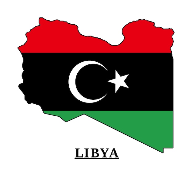 Diseño del mapa de la bandera nacional de Libia, ilustración de la bandera del país de Libia dentro del mapa