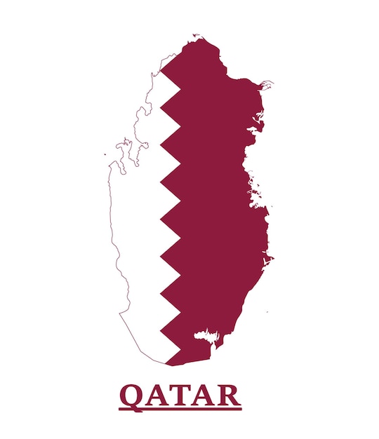 Diseño del mapa de la bandera nacional de Qatar, ilustración de la bandera del país de Qatar dentro del mapa