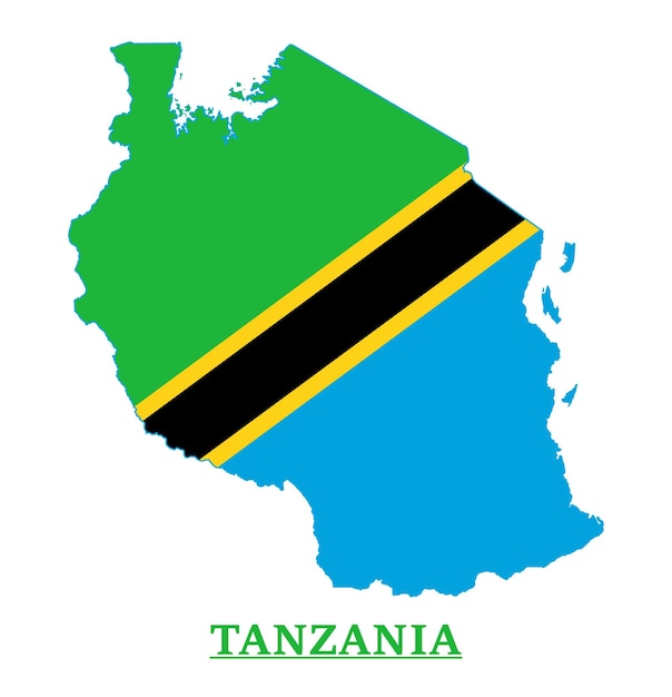 Diseño del mapa de la bandera nacional de Tanzania, ilustración de la bandera del país de Tanzania dentro del mapa