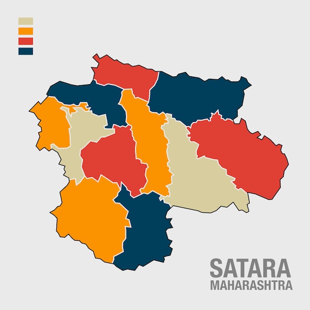 Diseño de mapa del distrito de Satara con todas las ilustraciones de los límites de Taluka Aria Mapa de Satara Maharashtra