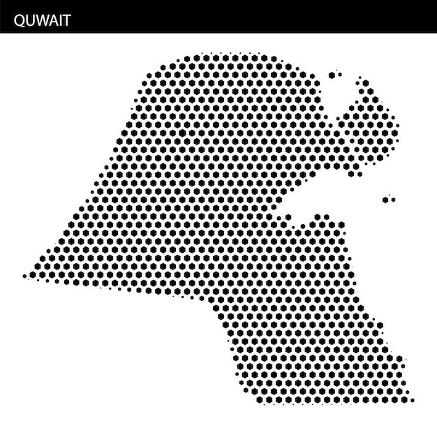 Diseño del mapa de Kuwait que muestra un patrón de puntos hexagonales para una representación creativa