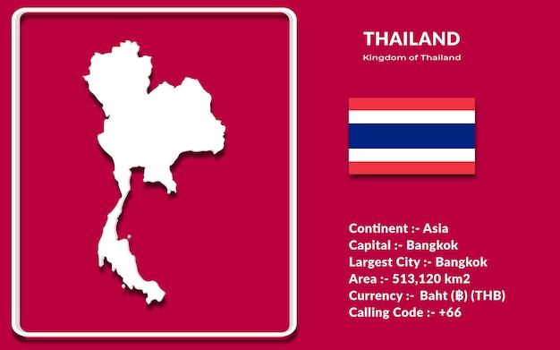 Vector diseño de mapa de tailandia en estilo 3d con bandera nacional