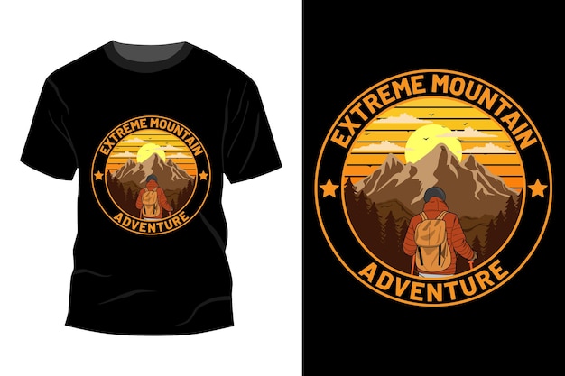 Diseño de maqueta de camiseta de aventura de montaña extrema retro vintage