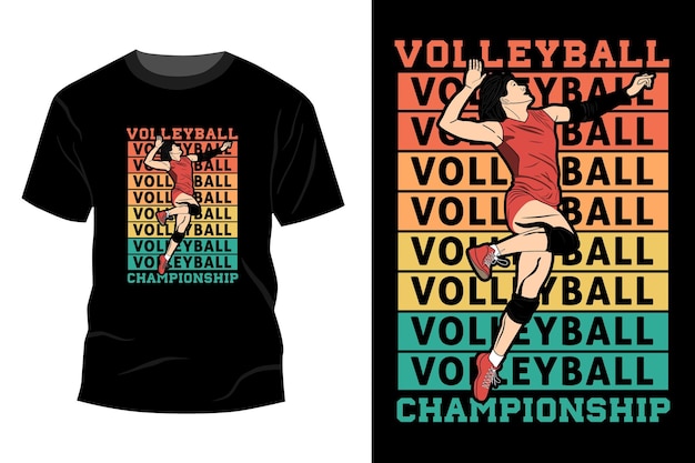 Diseño de maqueta de camiseta de campeonato de voleibol retro vintage