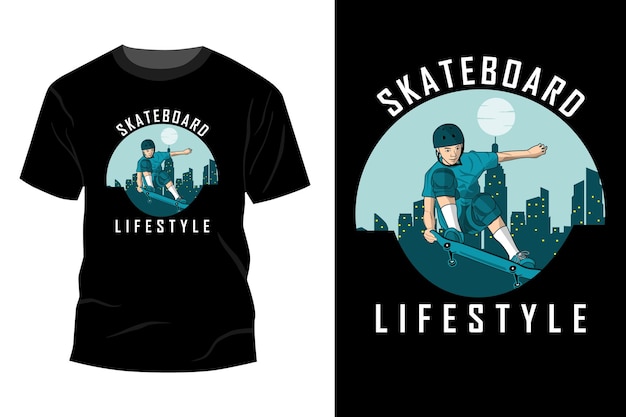 Diseño de maqueta de camiseta de estilo de vida de monopatín retro vintage