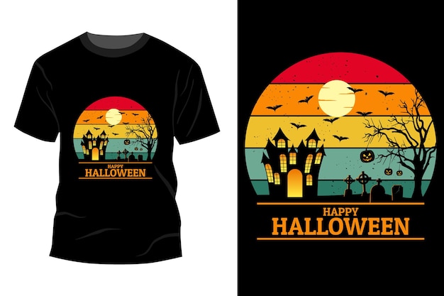 Vector diseño de maqueta de camiseta de feliz halloween retro vintage