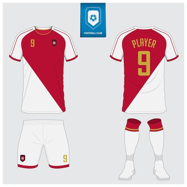 Vector diseño de maqueta de camiseta de fútbol o kit de fútbol para un club de fútbol logotipo de fútbol en diseño plano