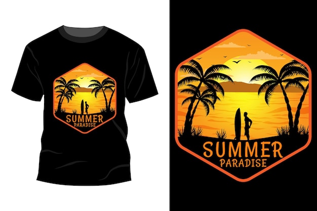 Diseño de maqueta de camiseta de paraíso de verano vintage retro