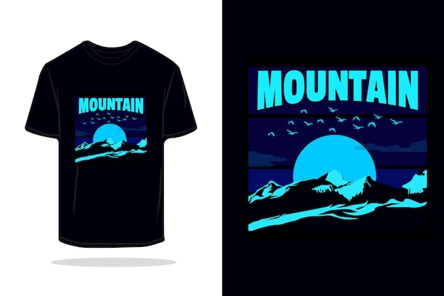 Diseño de maqueta de camiseta retro de silueta de montaña