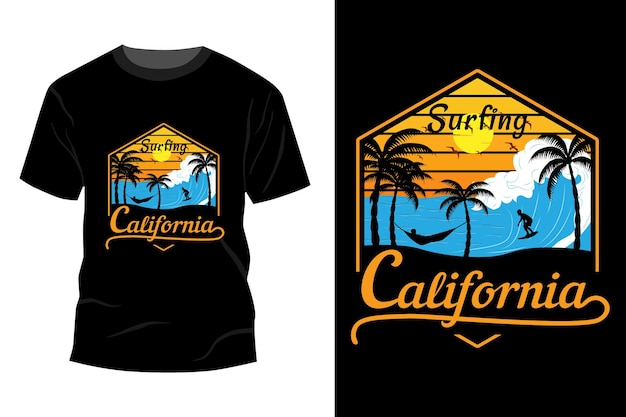 Diseño de maqueta de camiseta de surf de california vintage retro