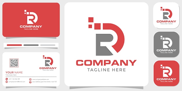 Vector diseño de marca de empresa dr o rd con letra de píxel de logotipo con plantilla de tarjeta de visita