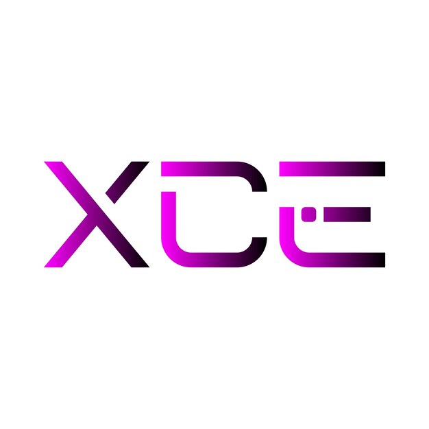 Diseño de marca del logotipo XCE letra de gradiente púrpura tecnología inicial geométrica minimalista moderna