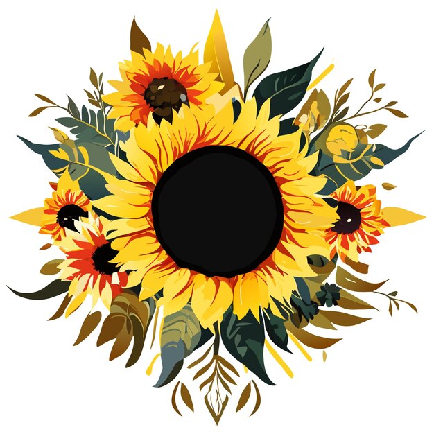 Diseño de marco boho de girasol acuarela