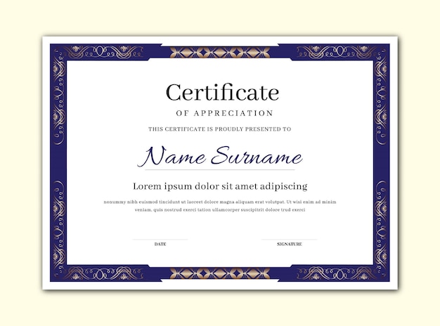 diseño de marco y borde de certificado de color azul