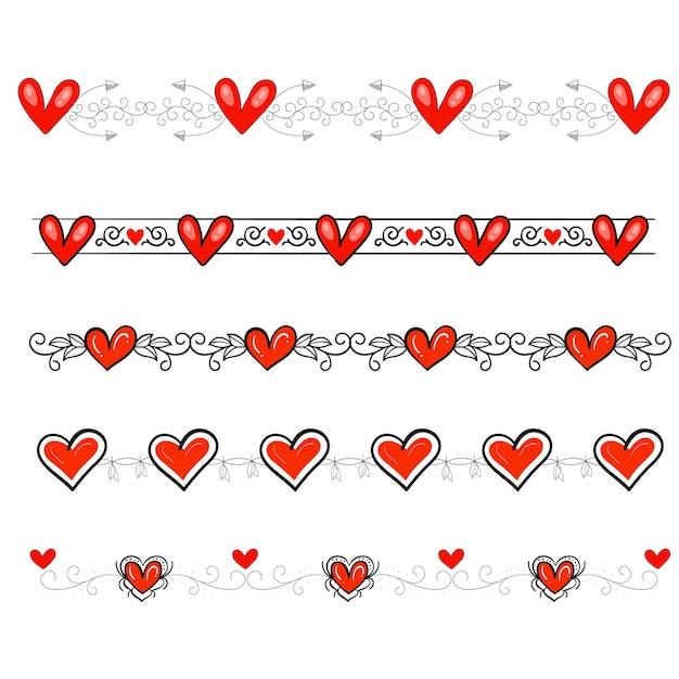 Diseño de marco y borde de corazones dibujados a mano