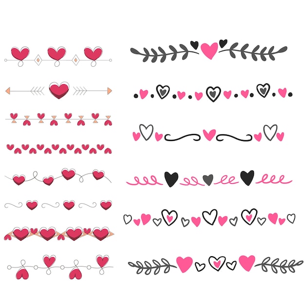 Diseño de marco y borde de corazones dibujados a mano