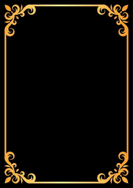 El diseño del marco del borde de estilo floral dorado contrasta con el color negro para la decoración de la página.