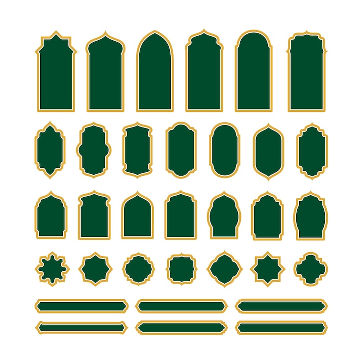 Vector diseño de marco y borde de estilo islámico ventanas de ramadán árabe decoración de adorno vector de tema musulmán vintage