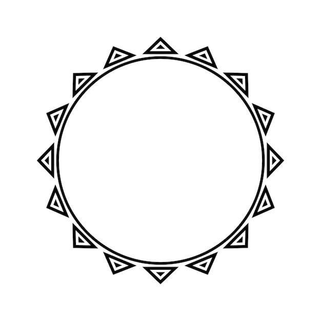 Diseño de marco de borde maorí geométrico redondo sencillo en blanco y negro