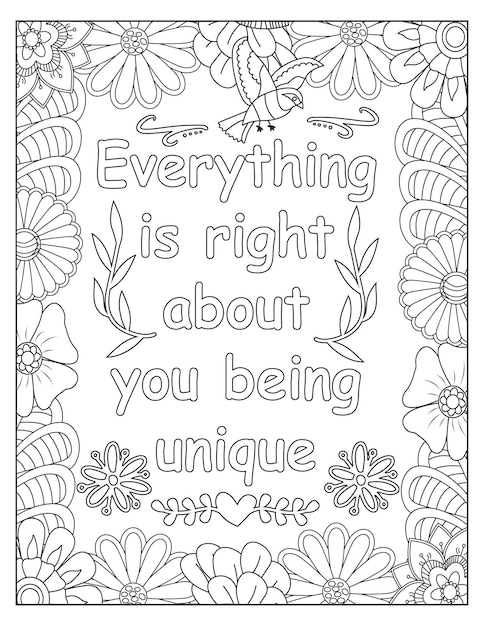 Diseño de marco para colorear motivacional de flores.