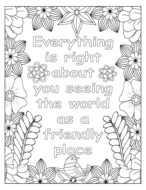 Diseño de marco para colorear motivacional de flores.