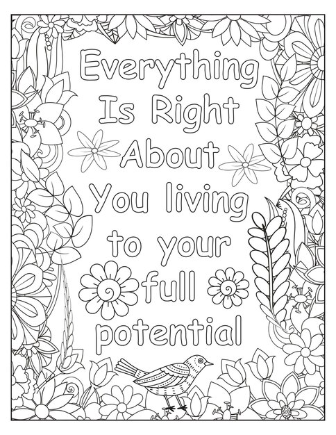 Diseño de marco para colorear motivacional de flores.