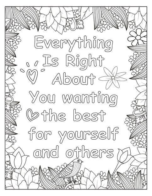 Diseño de marco para colorear motivacional de flores.