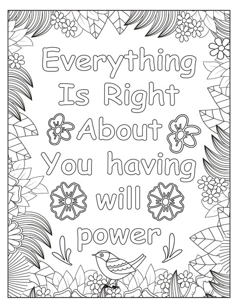 Diseño de marco para colorear motivacional de flores.