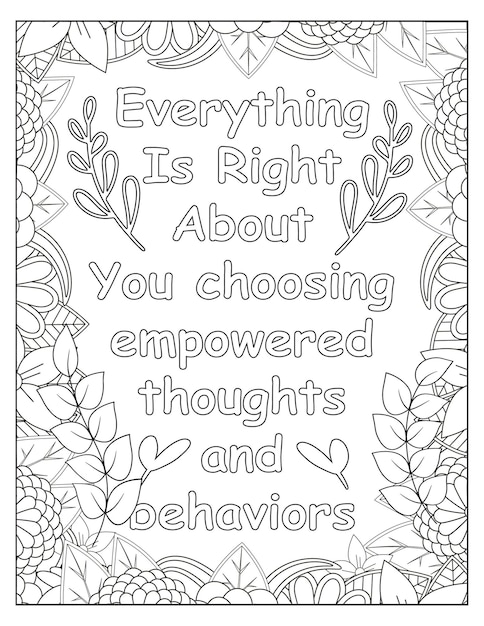Diseño de marco para colorear motivacional de flores.