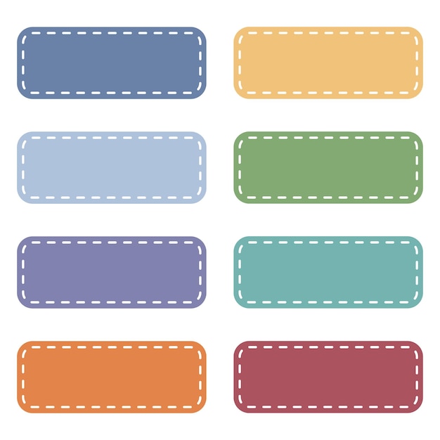 Diseño de marco Conjunto de etiqueta de etiqueta rectangular con líneas cosidas