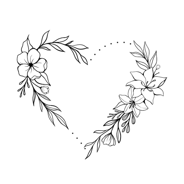 Diseño de marco decorativo con corona de flores en forma de corazón