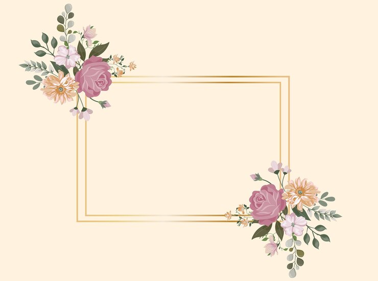 Diseño de marco dorado con lindas flores.