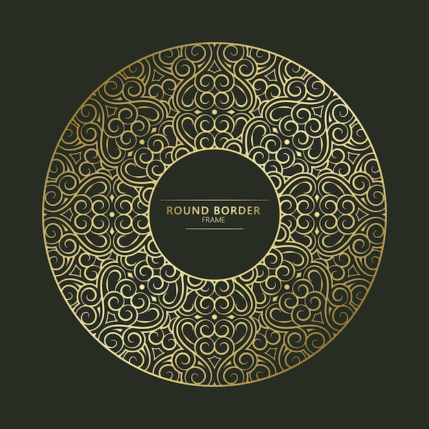 Diseño de marco floral redondo de oro de lujo