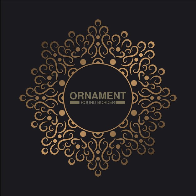 Diseño de marco floral redondo de oro de lujo
