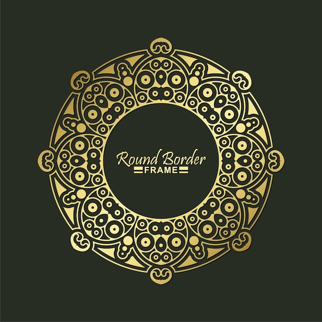 Diseño de marco floral redondo de oro de lujo