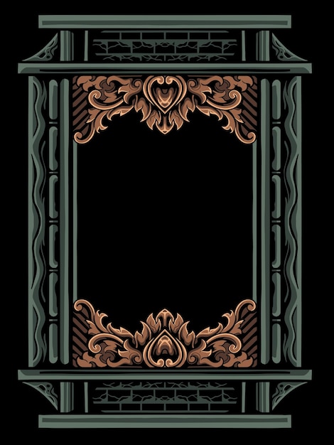 diseño de marco de grabado de arte de graffiti de estilo retro vintage de lujo en color dorado y verde oscuro